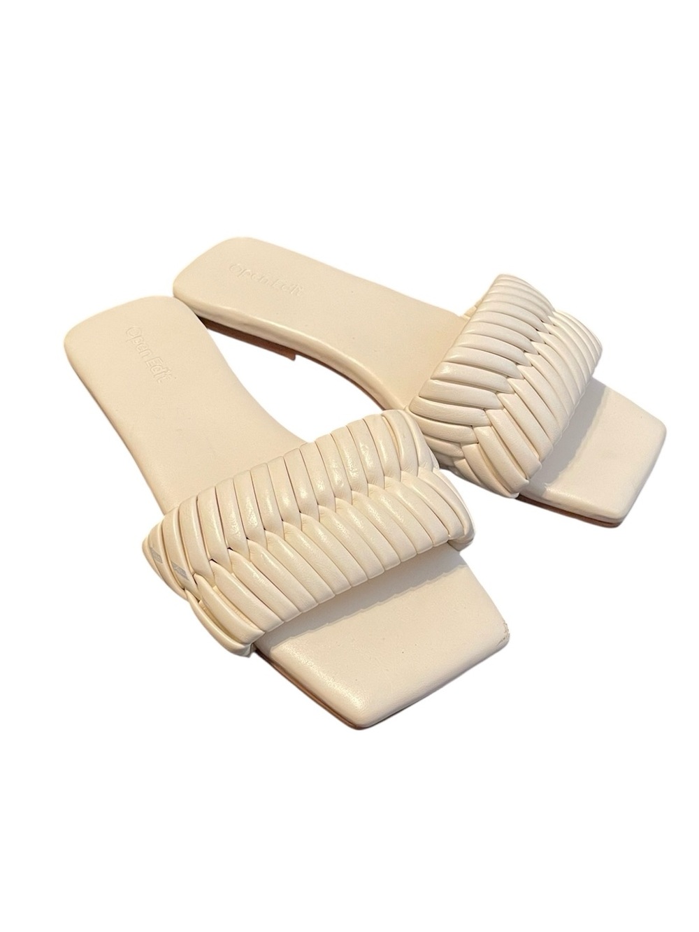 Open Edit Women's Cream White Linx Slide Weave Upper Flat Sandals Size 6.5M